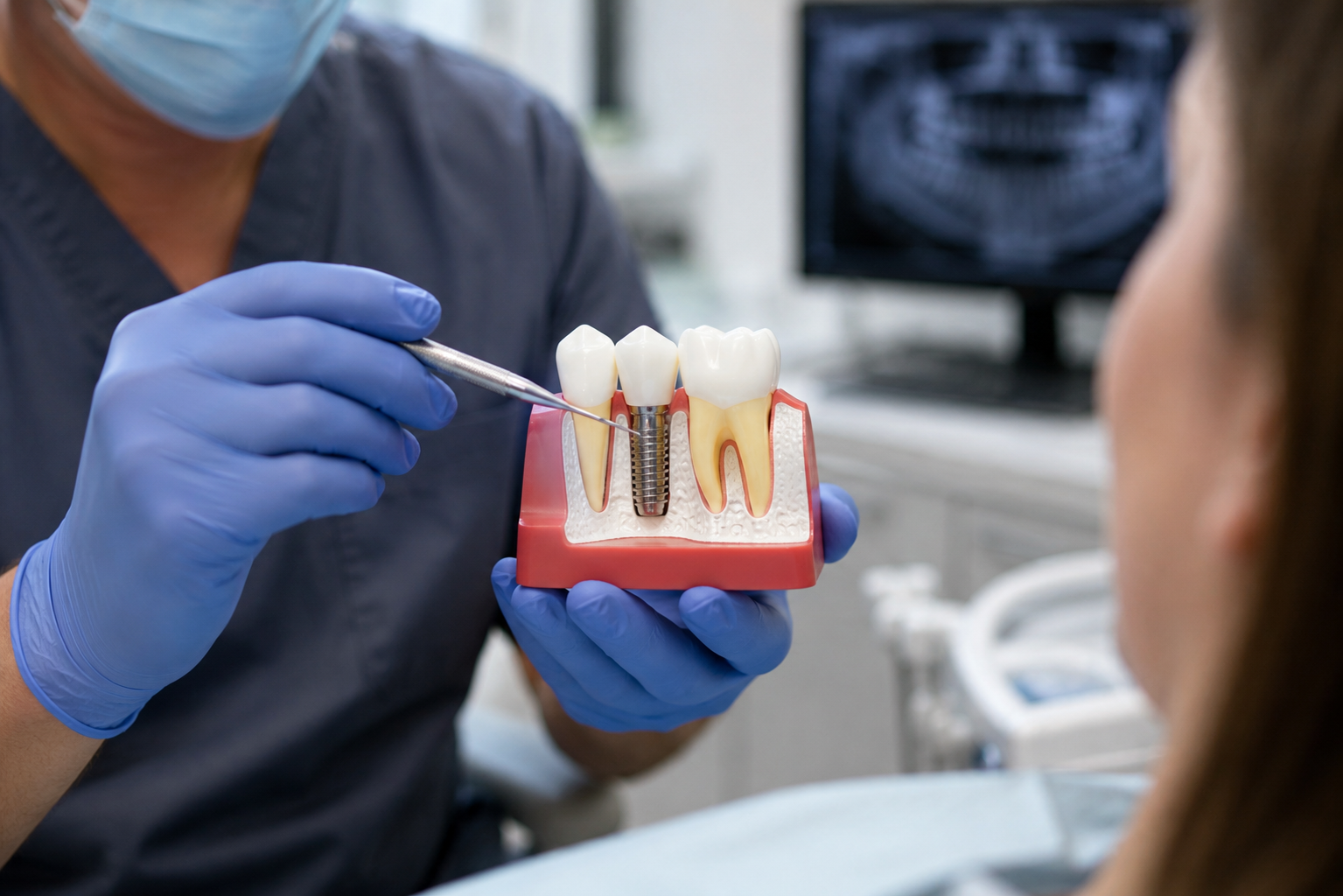 Dr. Collins reviewing a dental implant treatment plan with a patient at Two Rivers Dental Group
