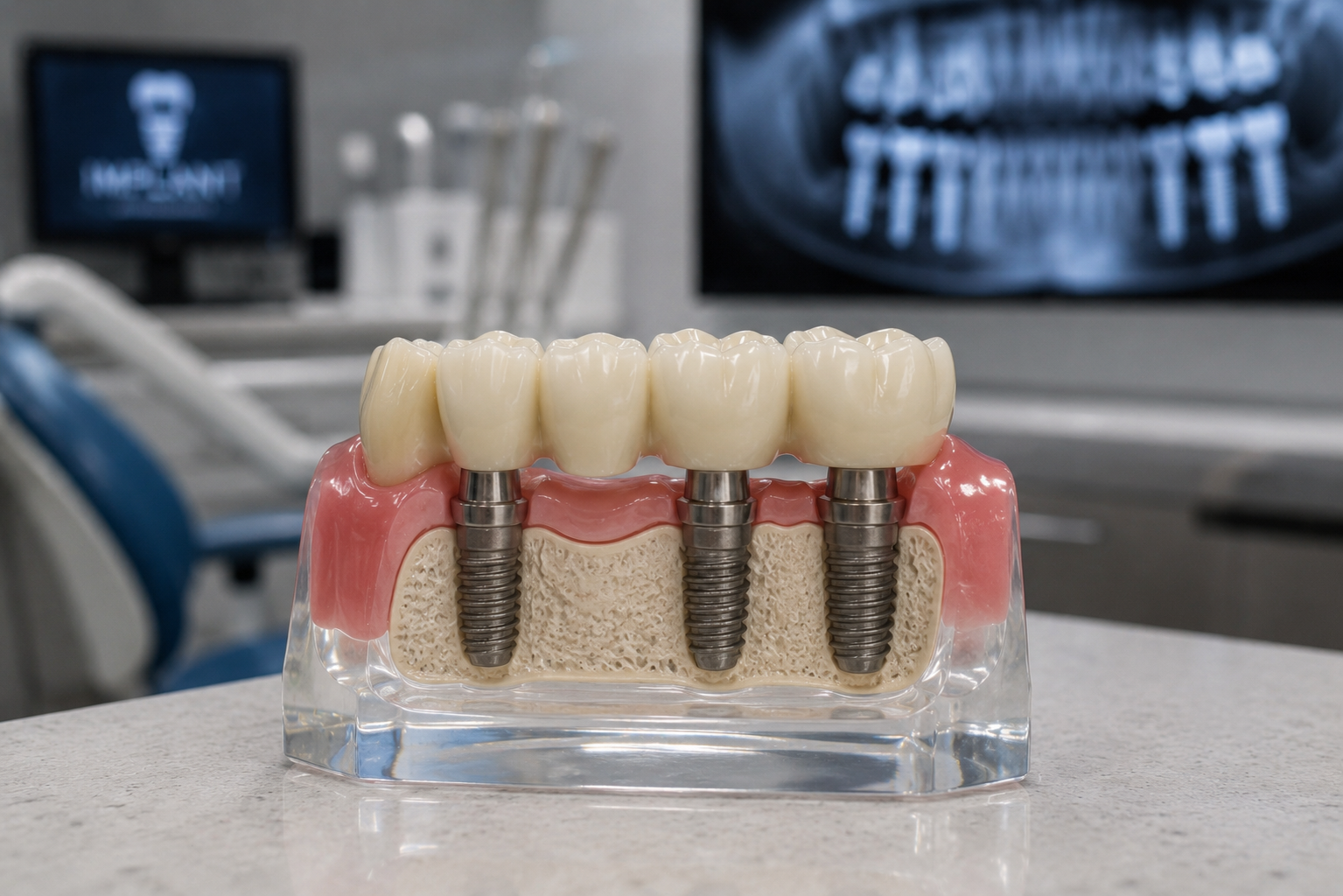 Custom implant-supported crown being shade matched at Two Rivers Dental Group